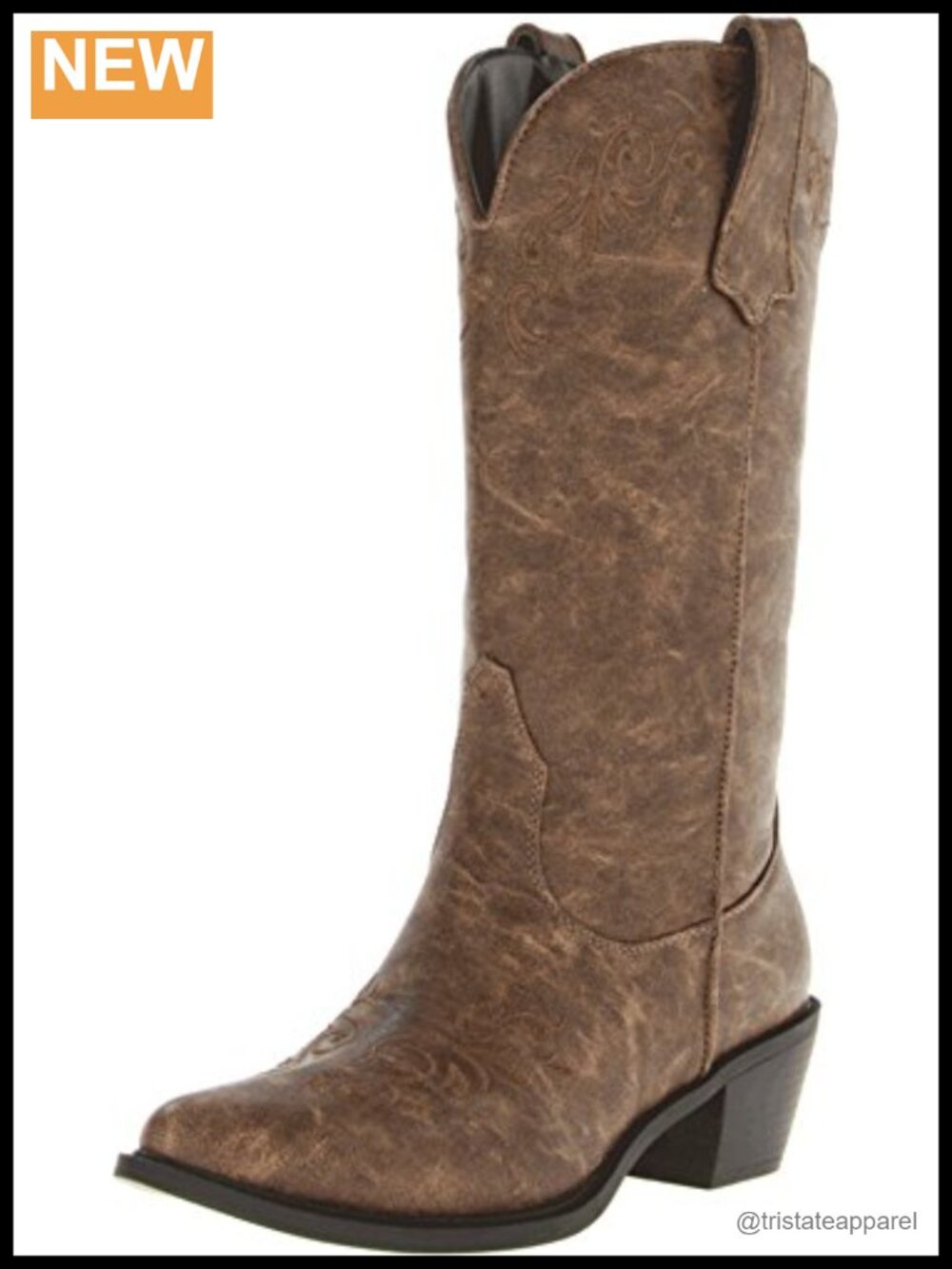 Faux Leather Mid Calf Pull On Round Toe Low Heel Boots Cushion Insole